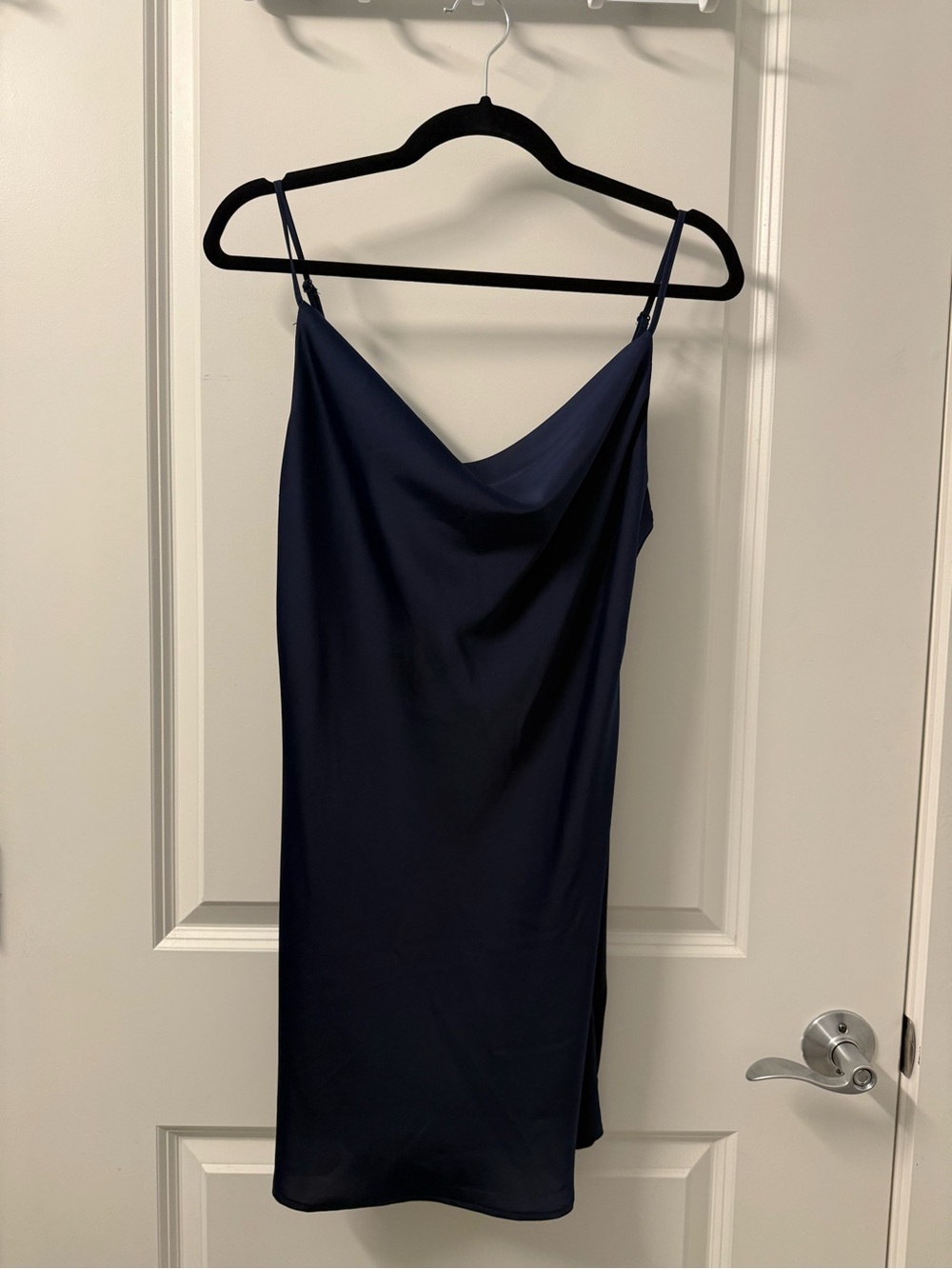 Urban Outfitters Satin Navy Cowl Slip Mini Dress